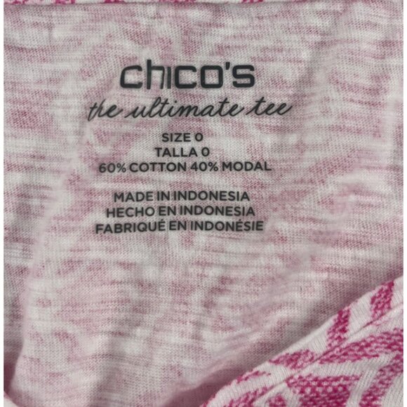 Chicos The Ultimate Tee Size 0 Small Pink & White Geometric Print Knit Stretch - Picture 2 of 4